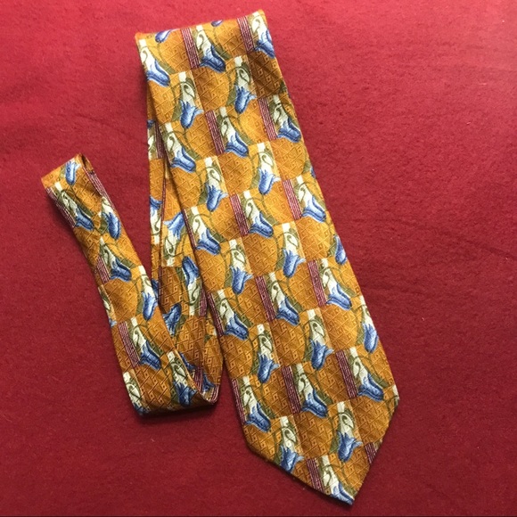 ERMENEGILDO ZEGNA Mens 100% Silk Necktie Made in ITALY Luxury FLORAL Gold/Blue - Picture 2 of 4